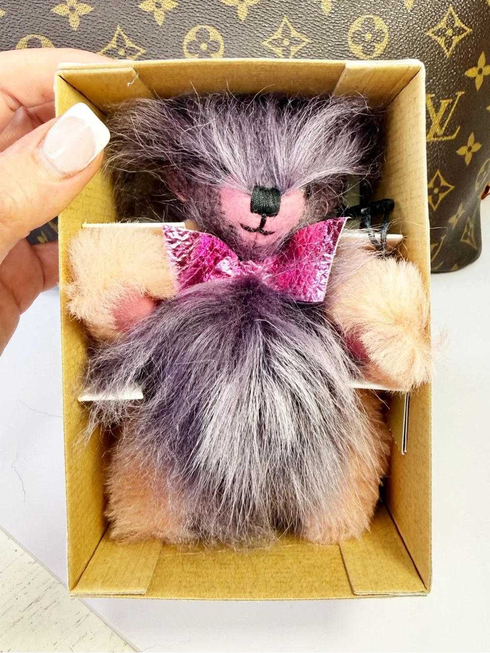 Burberry Thomas Bear Pink & Lavender Pom-Pom Keychain/Bag Charm